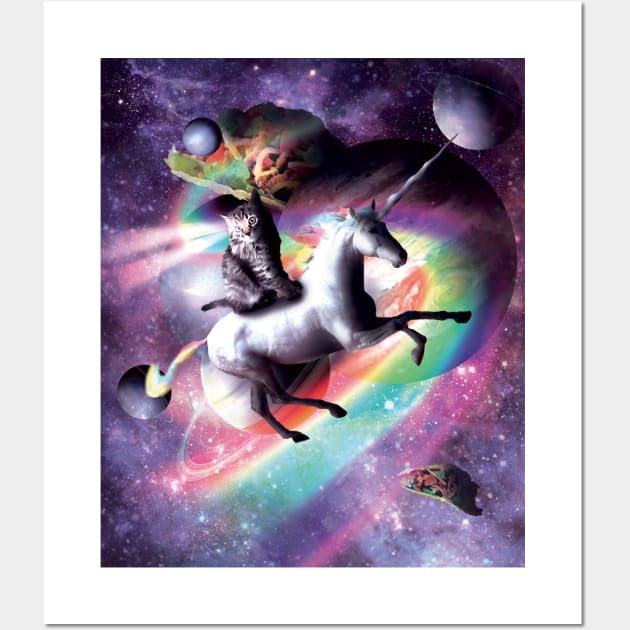 Space Cat Riding Unicorn - Laser, Tacos And Rainbow Wall Art by Random Galaxy